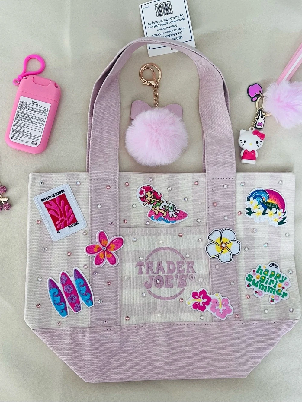 Hello Kitty Aloha Paradise Tote Bag Trader Joe’s Striped Mini Canvas Kawaii